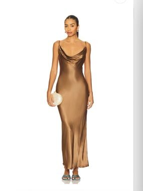 Satin Cowl Neck Maxi Dress in Brown